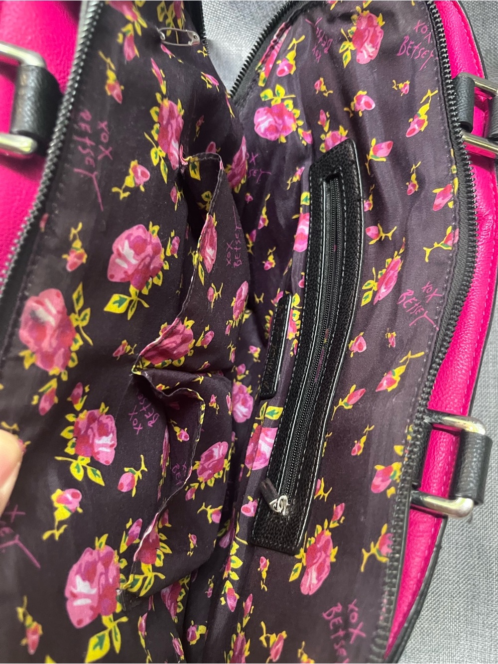 Black Betsy Johnson Quilted Heart Satchel with Bow Accent - Picture 5 of 7
